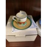 A LIMITED EDITION 'BROOKFIELDS' CLARICE CLIFF CUP AND SAUCER WITH CERTIFICATE AND BOX