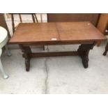 A TEAK EXTENDING RECTANGULAR TABLE WITH MARBLE