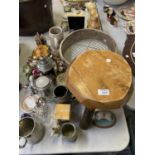 MIXED ITEMS TO INCLUDE VINTAGE SIEVE, STOOL, CERAMICS ETC