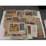 A COLLECTION OF BIBBY'S CALENDARS FROM 1916, WATERCOLOURS PEARS PRINT, 19TH CENTRY PRINTS MAPS ETC