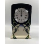 A MOORCROFT POTTERY 'TWENTY WINTERS' PATTERN CLOCK, HEIGHT 15.5CM