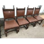 FOUR CARVED OAK DINING CHAIRS