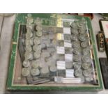 A BOXED GLASS CHESS SET, COMPLETE
