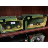 A BRITIANS MODELS JOHN DEERE 8440 TRACTOR AND A BRITAINS 12 TON MARSTON TRAILER, 1-32 SCALE BOTH