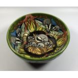 A LIMITED EDITION MOORCROFT POTTERY 'THE CLAN' BADGER PATTERN BOWL, HEIGHT 6CM