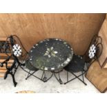 A VINTAGE GARDEN TABLE AND TWO CHAIRS