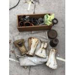 MIXED VINTAGE ITEMS - WEIGHTS, CAST LEGS ETC