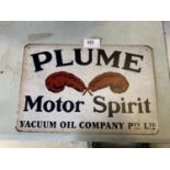 A VINTAGE STYLE METAL 'PLUME MOTOR SPIRIT' SIGN