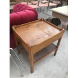 A YEW TABLE WITH SINGLE DRAWER AND LOWER SHELF