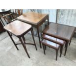 TWO MAHOGANY OCCASIONAL TABLES AND A NEST OF TABLES