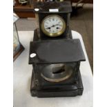 TWO SLATE MANTLE CLOCKS, ONE MISSING DIAL AND MOVEMENT