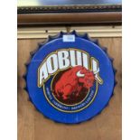 A COLLECTABLE METAL BEER BOTTLE CAP 'AOBULL' SIGN