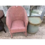 A LLOYD LOOM CHAIR AND LINEN BASKET (ONE WITH LABEL)