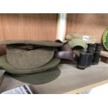 WELSH GUARDS COPS, LEATHER SAM BROWNE BELT, MILITARY ISSUE BINOCULARS AND CASE