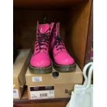 A PAIR OF PINK DOC MARTINS IN A UK SIZE 5 TOGETHER WITH BOX