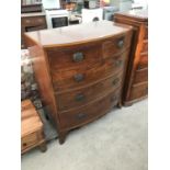 A MAHOGANY BOW FRONTED CHEST OF TWO SHORT AND THREE LONG DRAWERS