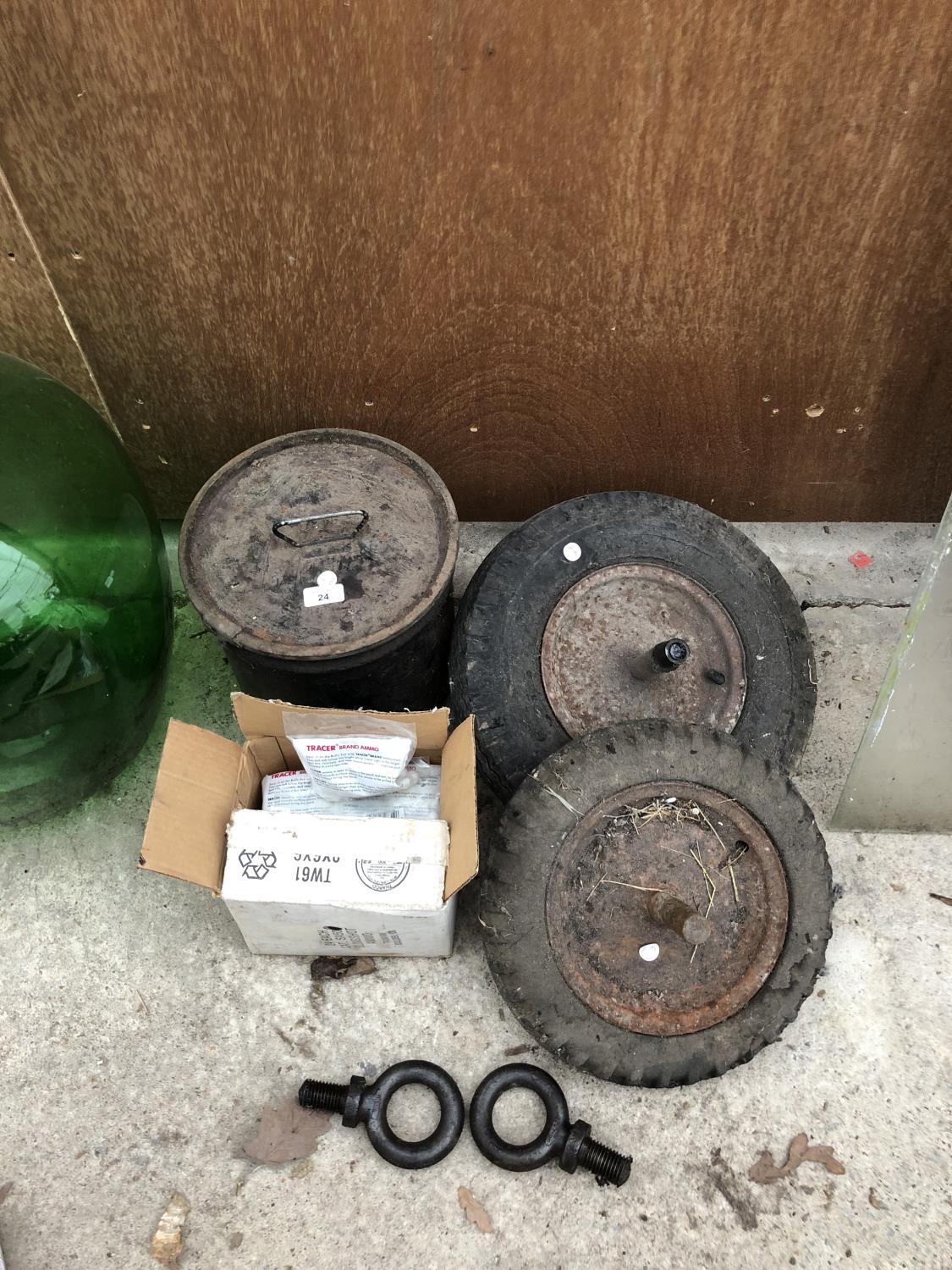 MIXED ITEMS - TWO WHEELS AND TYRES, TUB ETC