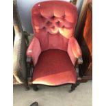 A MAHOGANY AND PINK UPHOLSTERED NURSING CHAIR