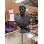 A LARGE ROMAN STYLE CAESER CAST TORSO BUST MODEL, HEIGHT 82.5CM