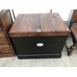 A VINTAGE PINE WINE COOLER CHEST WITH "THOMAS M LAMB" BAME PLATE AND GALVANISED LINER