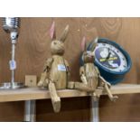 TWO WOODEN SHELF RABBIT FIGURES