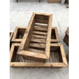 THREE WOODEN RECTANGULAR GARDEN PLANTERS