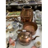 A LARGE COPPER KETTLE AND COPPER SAUCEPAN (2)