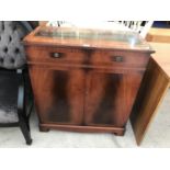 AN INLAID MAHOGANY CABINET WITH TWO DOORS