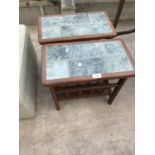 TWO RETRO TEAK TILED BACK MAGAZINE RACK TABLES