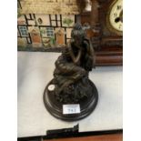 A BRONZE MODEL OF A LADY ON MARBLE BASE, SIGNED