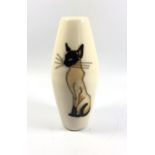A MOORCROFT POTTERY 'DOUBLE TROUBLE' CAT PATTERN VASE, HEIGHT 12.5CM