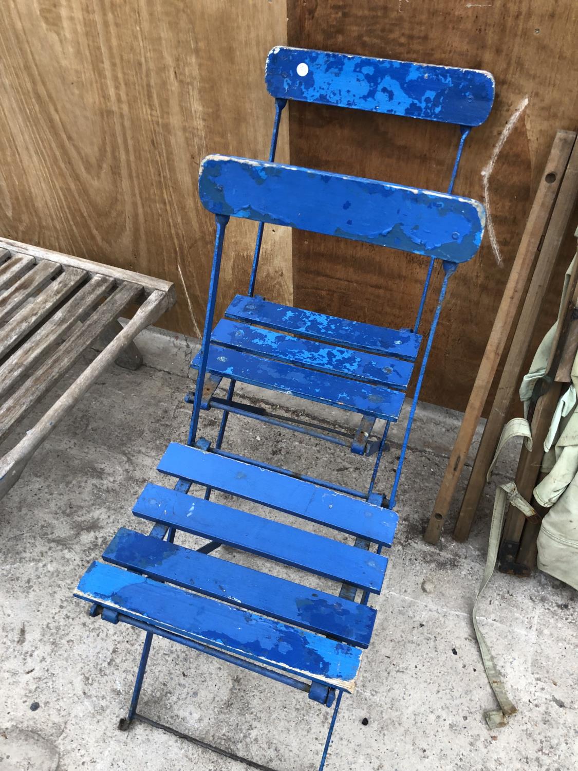 TWO BLUE FOLDING CHAIRS AND A STRETCHER (3) - Image 3 of 3