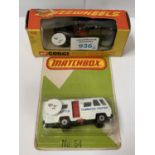 A BOXED CORGI MODEL TAXI CAB AND A MATCHBOX TIN PLATE CAR