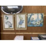 THREE ITEMS - BEATRIX POTTER PRINTS AND MOLLY BRETT PRINT