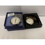 TWO ITEMS - A BOXED YELLOW AND WHITE METAL POCKET WATCH