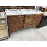 AN AC RETRO CALAMANDER WOOD SIDEBOARD WITH TWO DOORS AND THREE DRAWERS