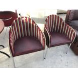 TWO MODERN TUB STYLE CHAIRS ON CHROME SUPPORTS