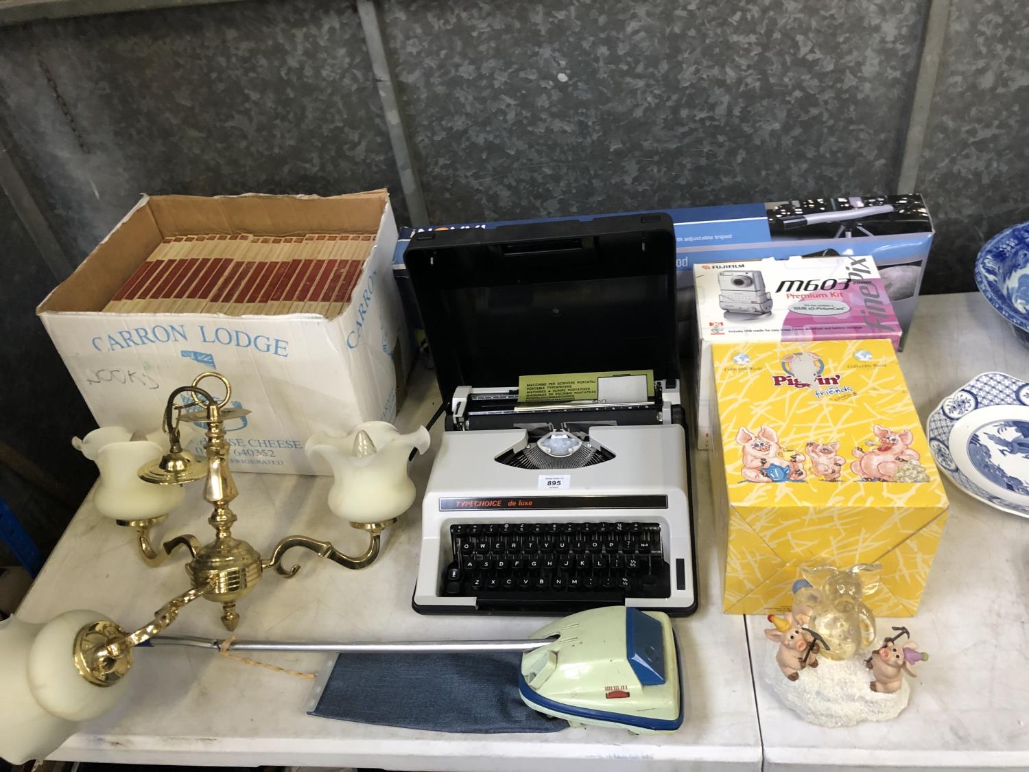 MIXED ITEMS - TYPEWRITER, BOXED TELESCOPE, ENCYCLOPAEDIAS, CEILING LIGHT ETC