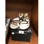 A PAIR OF WHITE SANDALS, SIZE 5 WITH BOX