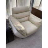 A RETRO CREAM LEATHER ARMCHAIR