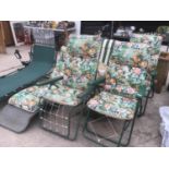 SIX VARIOUS GARDEN CHAIRS AND LOUNGERS WITH CUSHIONS