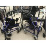 FIVE MOBILITY ITEMS TO INCLUDE A RMA WHEELCHAIR AND FOUR THREE WHEELED WALKER WITH BRAKES (TWO