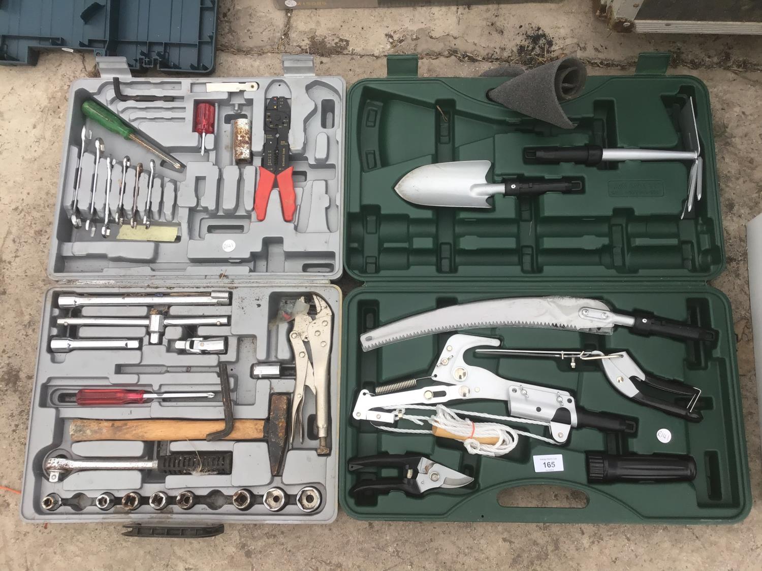 VARIOUS TOOLS TO INCLUDE GARDEN LOPPERS, TROWEL, FORK SOCKET SET, HAMMER, SCREWDRIVERS ETC IN CASES