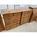 TWO PINE CHESTS OF TWO SHORT AND FOUR LONG DRAWERS