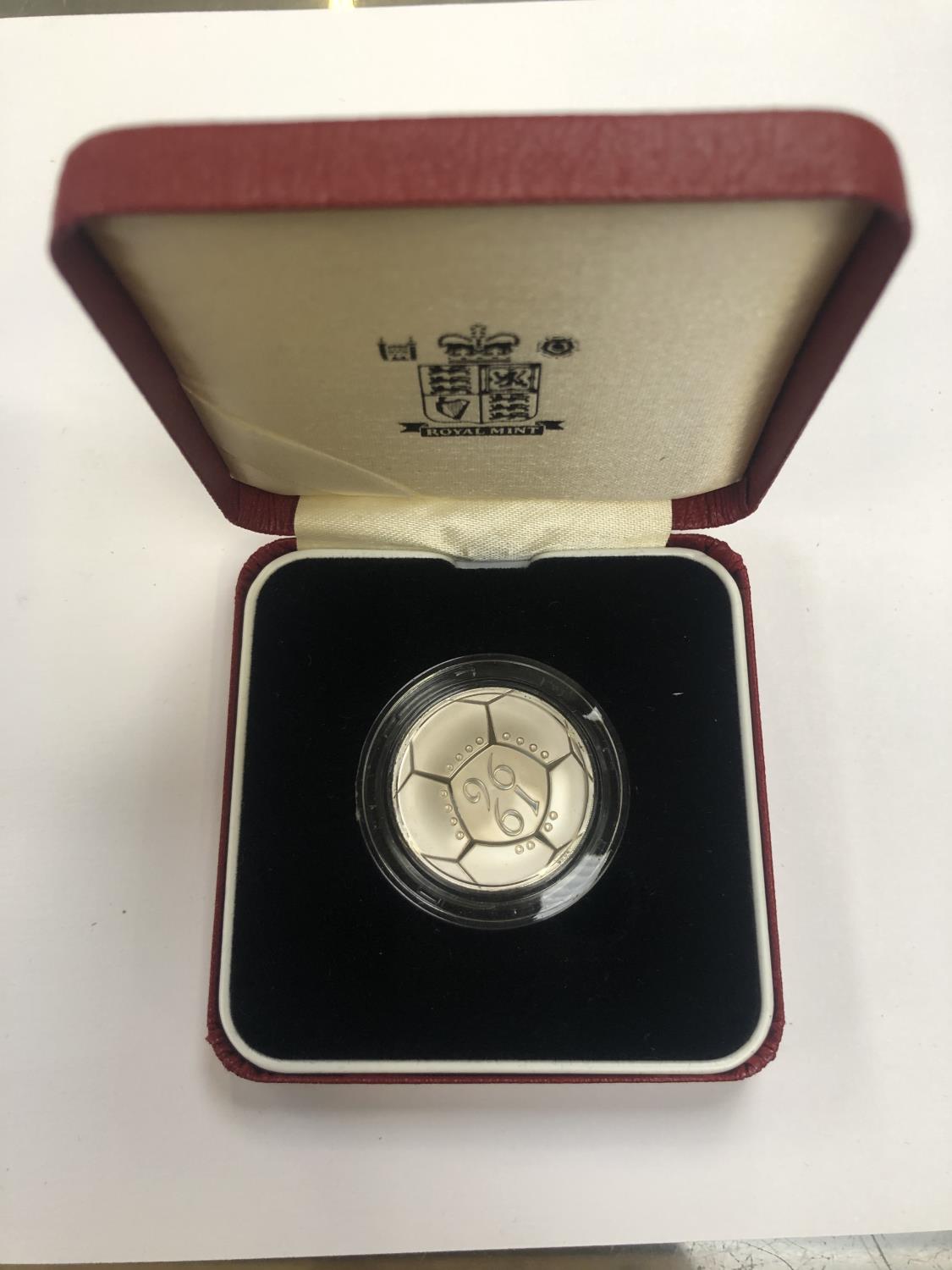 1996 UK ROYAL MINT "EUROPEAN FOOTBALL TWO POUNDS SILVER COIN", ENCAPSULATED AND BOXED