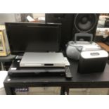 A PANASONIC BLUE RAY DISC PLAYER, A BUSH RADIO, A PANASONIC 18 INCH TELEVISION AND REMOTE CONTROL,