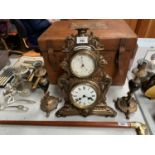 A METAL J.J WAINWRIGHT AND CO, BIRMINGHAM ANEROID BAROMETER AND CLOCK GARNITURE SET