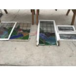 FIVE ORNATE LEADED STAINED GLASS PANELS