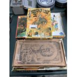 FIVE VINTAGE BOARD GAMES, TO INCLUDE TIN PLATE EXAMPLE