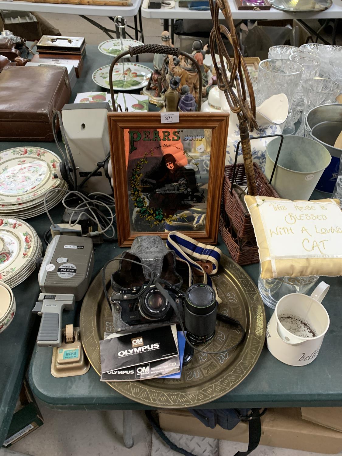 A LARGE MIXED LOT OF ITEMS - PEAR SOAP ADVERTISING MIRROR, BRASS CHARGER ETC - Image 2 of 3